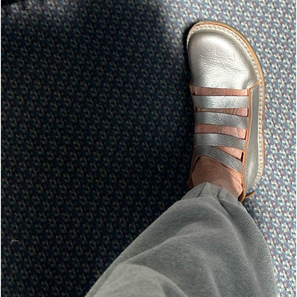 Women’s Metallic Gray Leather Strappy Comfort Shoe